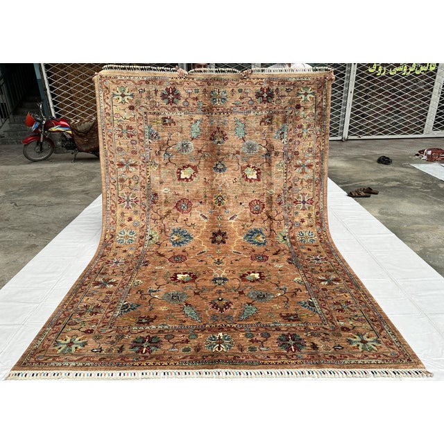 2000 - 2009 Camel Sultanabad Hand-Knotted Wool Rug - 9'3" X 6'9" For Sale - Image 5 of 17