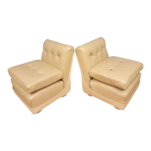 Mid Century Modern Mario Bellini Style Fiberglass Shell Modular Lounge Chairs in Leather - Pair