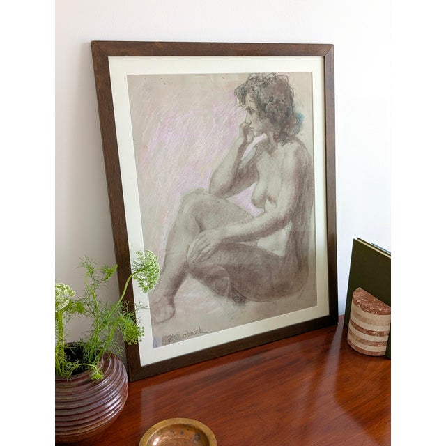Mid-Century Modern Emilia Castaneda, Female Nude, 1960s, Charcoal Drawing on Paper For Sale - Image 3 of 16