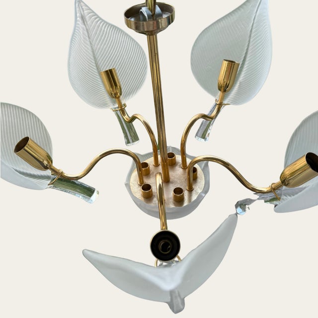 1980s Vintage Italian Murano Glass and Brass Chandelier Sculptural For Sale - Image 5 of 6