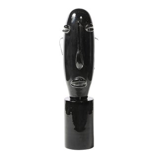 Mid-Century Hand-Blown Murano Black Glass Head Sculpture Signed Sergio Rossi For Sale