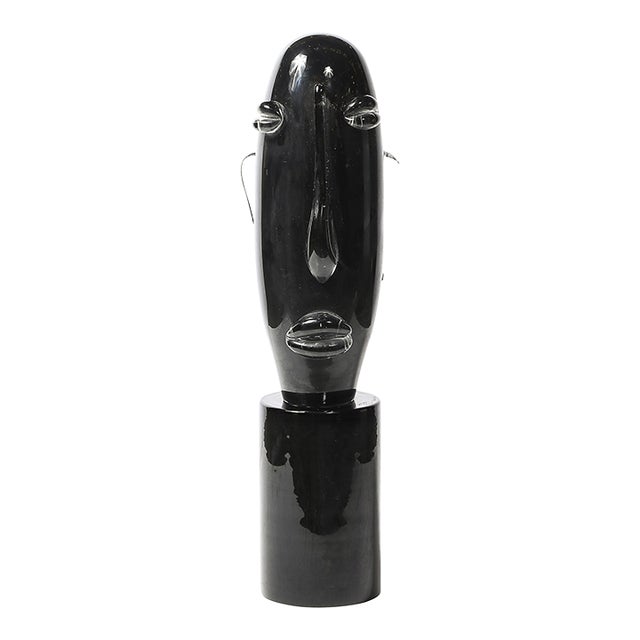 Mid-Century Hand-Blown Murano Black Glass Head Sculpture Signed Sergio Rossi For Sale