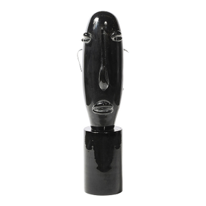 Mid-Century Hand-Blown Murano Black Glass Head Sculpture Signed Sergio Rossi