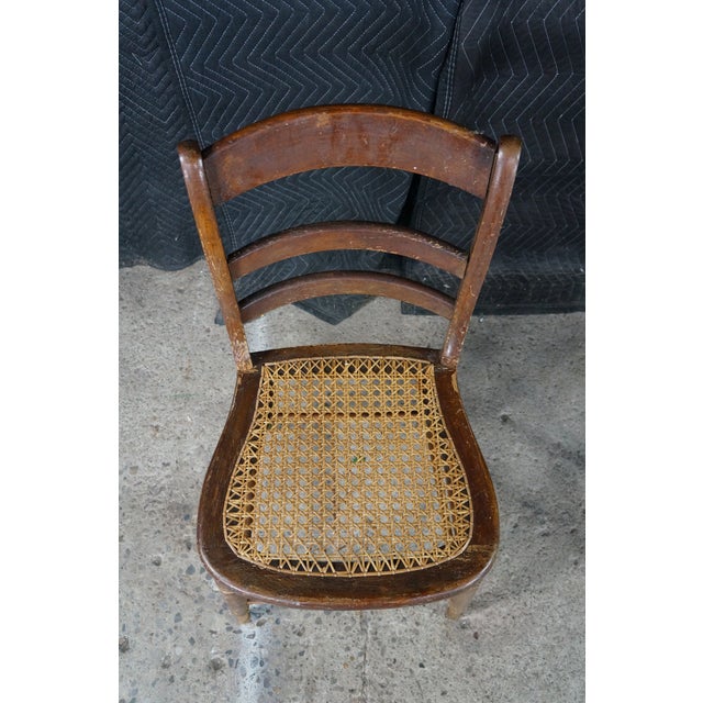 Late 19th Century 2 Antique American Country Oak Farmhouse Ladderback Chairs Cane Seat Pair For Sale - Image 5 of 18