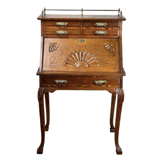 Antique Victorian Oak Ladies Writing Desk C. 1900 For Sale