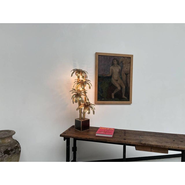 Hollywood Regency Four-Headed Brass Palm Tree Table Lamp, 010s For Sale - Image 3 of 18