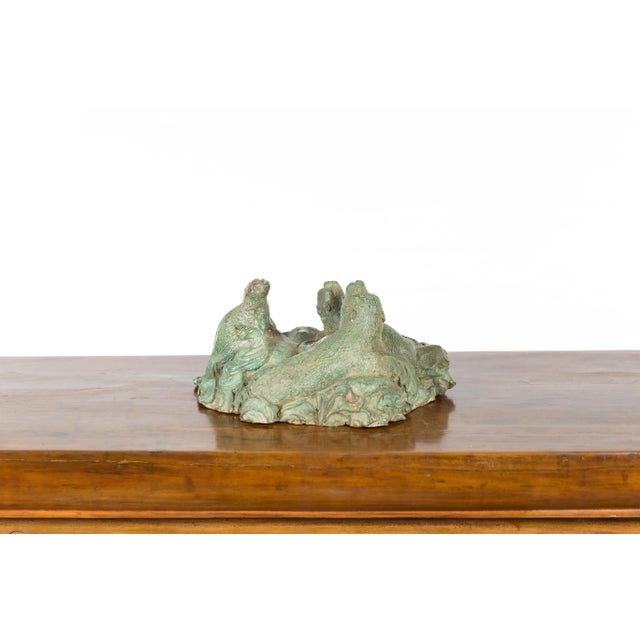 Contemporary Lost Wax Cast Bronze Sea Lion Sculpted Group with Verde Patina For Sale - Image 10 of 12