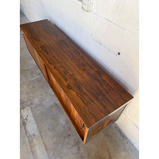 In Style of Richard Young for Merrow Associates Rosewood Sideboard Credenza Chrome Base Storage Unit MCM United Kingdom 1970s For Sale - Image 4 of 10