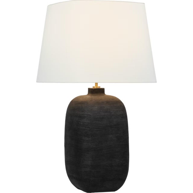 Transitional Chapman & Myers by Visual Comfort Signature Pemba Large Combed Table Lamp in Chimney Black with Linen Shade For Sale - Image 3 of 3