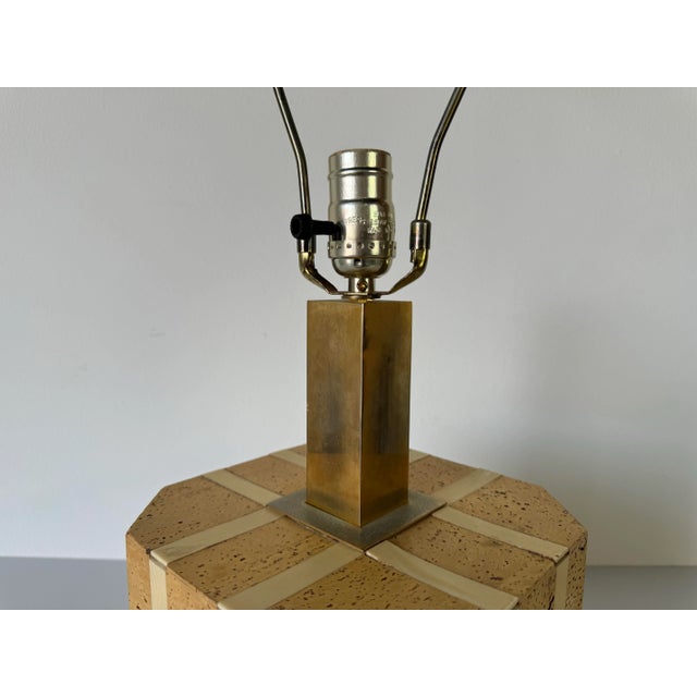 Beige Vintage Italian Organic Beige Cork and Brass Table Lamp For Sale - Image 8 of 12