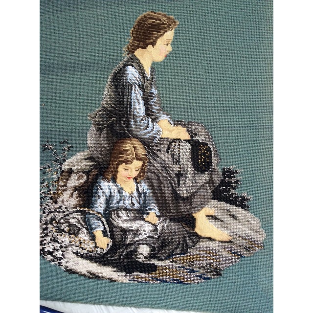 Antique C1870s French Victorian Beaded Tapestry, Mother, Child For Sale - Image 6 of 7