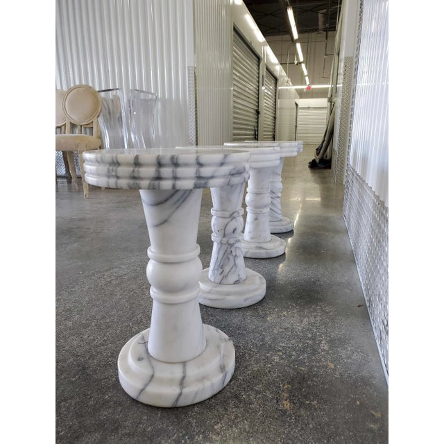 White 1960s Vintage Italian Carrera Marble Garden Stools- Set of 4 For Sale - Image 8 of 12