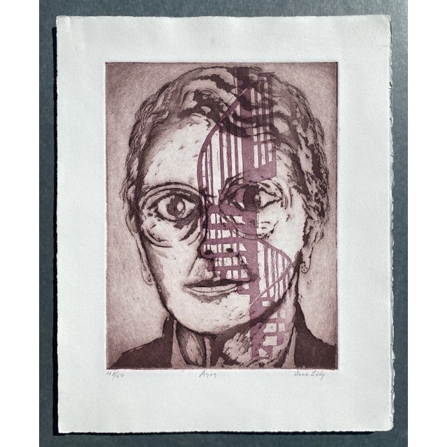 Jane J. Eddy (1922-2019) "Agog" etching on paper, pencil signed, titled and numbered 48 of 50.