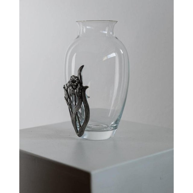 Vintage Glass Vase with Hand-Cast Pewter Daffodil Decoration, 1970s For Sale - Image 9 of 14