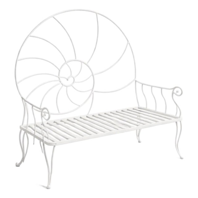 Vintage Sculpture Wrought Iron Nautilus Shell Back Bench Palm Beach Style For Sale