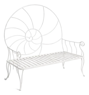 Vintage Sculpture Wrought Iron Nautilus Shell Back Bench Palm Beach Style