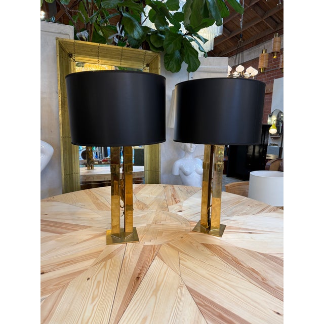 Brass 1970s Italian Modernist Brass Table Lamps - a Pair For Sale - Image 8 of 11