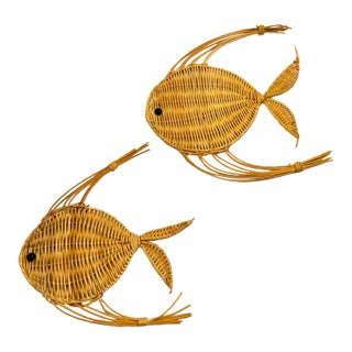 Vintage Wicker Fish Wall Hangings - Set of 2 For Sale
