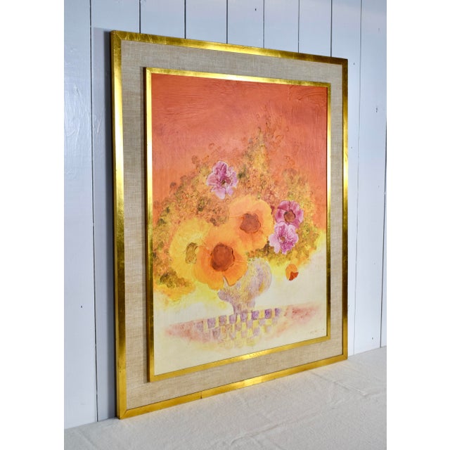 20th Century Modern Floral Oil Painting Gold Gilt Frame For Sale - Image 4 of 6