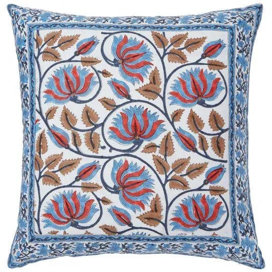 Suman-Nargis Coral, Blue & Camel Reversible Pillow Cover For Sale - Image 4 of 4