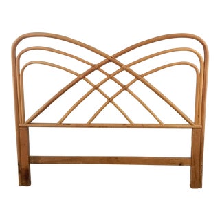 Vintage Bamboo Rattan Arched Butterfly Queen Headboard For Sale