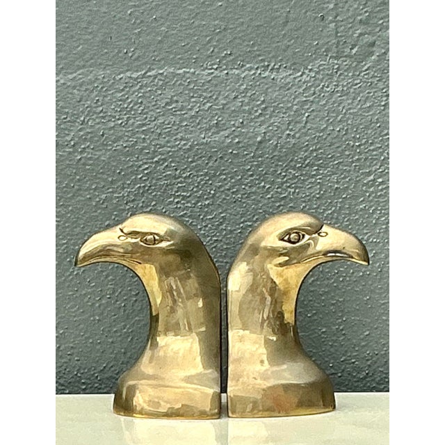 Vintage Polished Brass Eagle Head Bookends - A Pair For Sale - Image 4 of 12