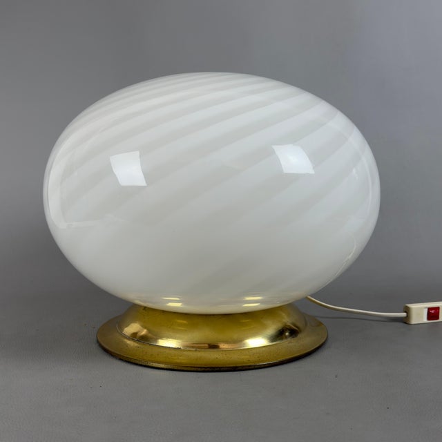Large Vintage Sphere Table Lamp with Swirl Murano Glass and Brass Base, 1970s For Sale - Image 6 of 11