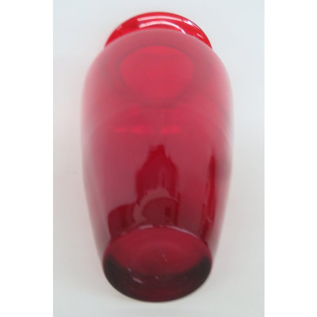 Glass Hand Blown Ruby Red Tall Vase With Flared Opening and Clear Base 5084b For Sale - Image 7 of 11