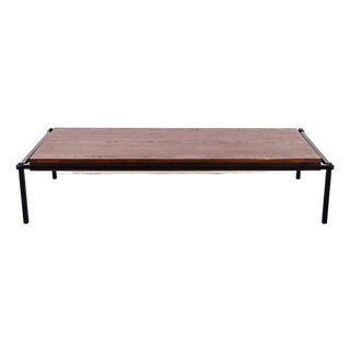 One of One 1960s California Modern Oak & Steel Floating Top Coffee Table For Sale