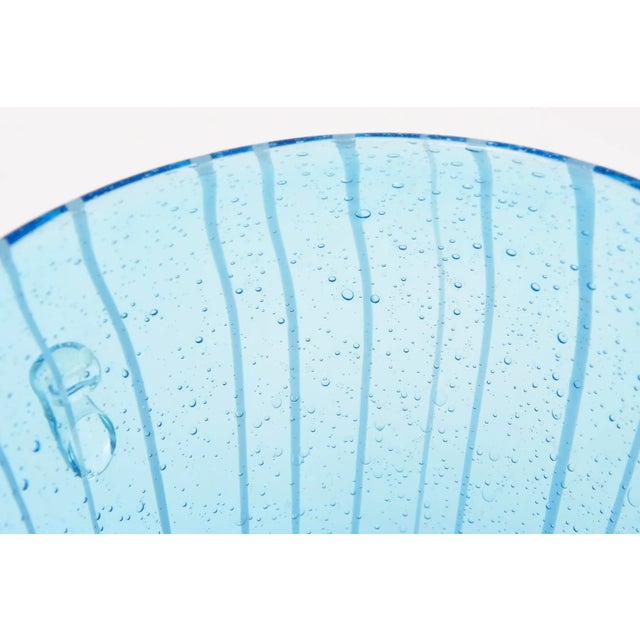Murano Venini Sapphire Turquoise Glass Ice Bucket With White Lines 1980's For Sale - Image 9 of 10