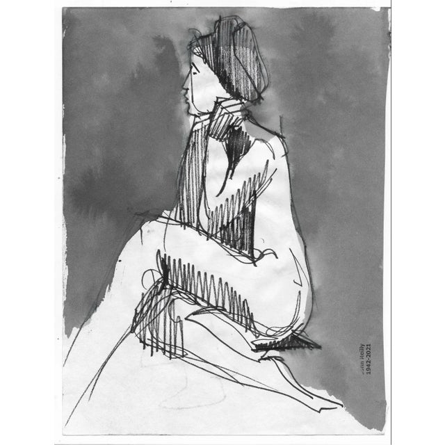 1970s watercolor on paper by Pennsylvania artist John Reilly (1942-2021). One side has a watercolor of a man writing or...