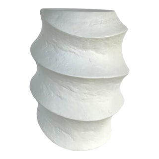 Brutalist Inspired Modern White Winded Accent Table For Sale