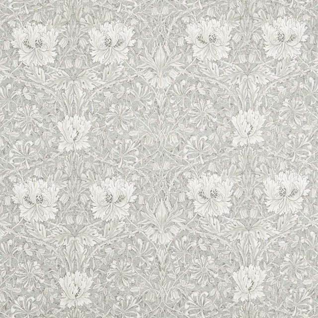Morris & Co. Pure Honeysuckle & Tulip WW Fabric in Soft Mint/Grey For Sale