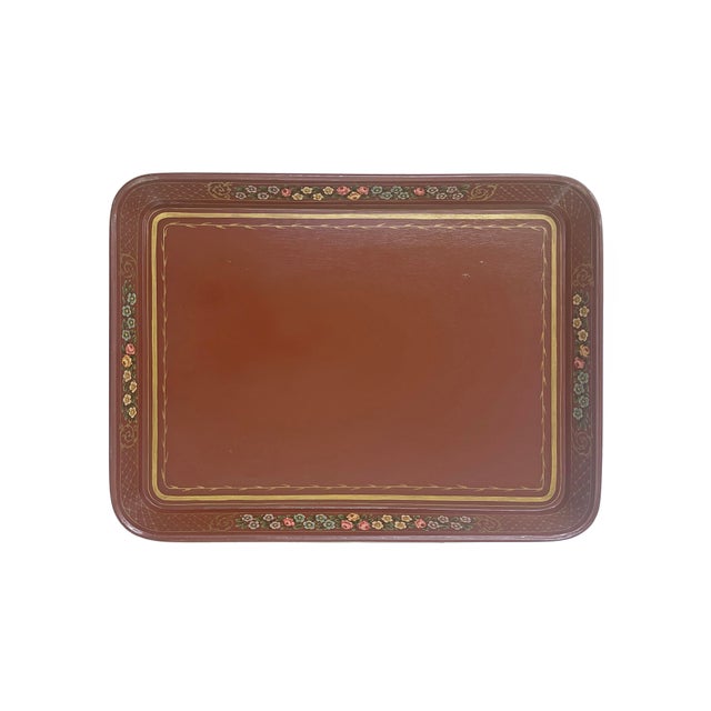 Vintage Maroon Gilded Regency Tray Table Faux Bamboo For Sale - Image 4 of 6