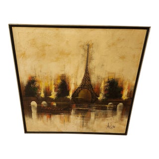 Mid Century Painting of Eiffel Tower, Circa 1960 For Sale