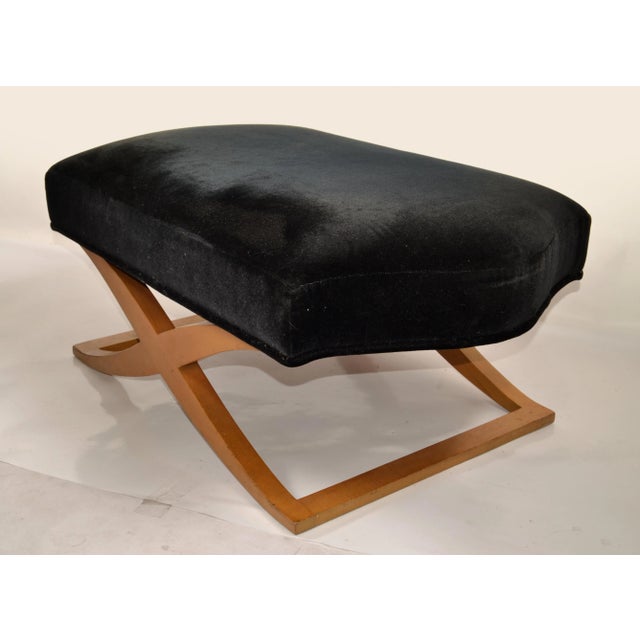 American 1990 Donghia Versailles Black Mohair Blonde Wood Stool Bench Ottoman John Hutton For Sale - Image 3 of 12
