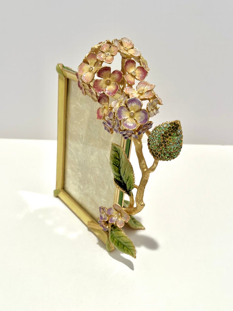 Jay Strongwater Gail Hydrangea 5x7 Picture Frame Enamel Swarovski