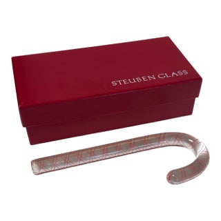 Rare Signed Steuben Crystal Latticino Candy Cane W Original Box For Sale