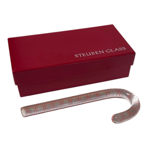 Rare Signed Steuben Crystal Latticino Candy Cane W Original Box