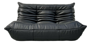 French Togo 2-Seater Sofa in Black Leather attributed to Michel Ducaroy for Ligne Roset, 1970s