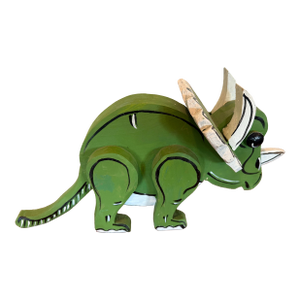 Large Mid 20th Century Handmade Solid Wood Wooden Dinosaur Triceraptor Toy