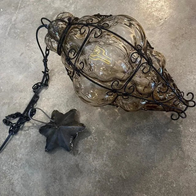 Glass Venetian Lantern Pendant in Murano Glass Cage, Italy, 1960 For Sale - Image 7 of 8