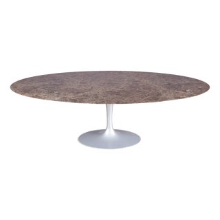 Oval Tulip Table with Brown Marble Top and Matt Silver Coated Oval Base by Eero Saarinen for Knoll, USA, 1970s For Sale