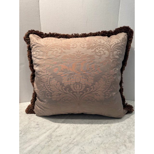 A lovely vintage floral needlepoint custom made into a pillow. The pillow is in varying shades of brown Fortuny silk and...
