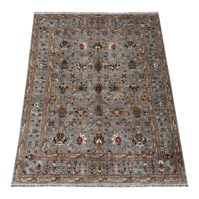 Sultanabad Design Area Rug, Hand-Knotted Wool, 8x10, Gray & Rust For Sale
