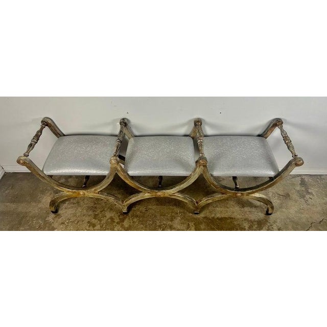 Silvered Carved Wood Curule-Form Bench, Europe, Early 20th Century For Sale - Image 4 of 18