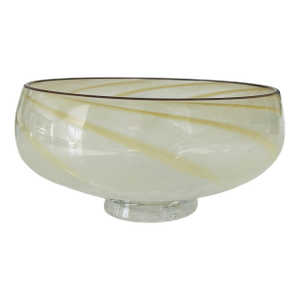 Vintage Hand-Blown Studio Art Glass Compote Bowl With Caramel Ribbon Swirl | Mid-Century Murano-Style Glass