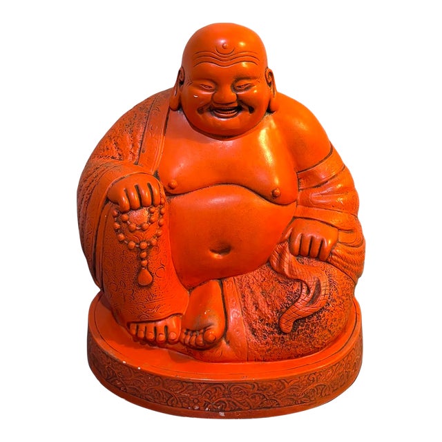 1960s-70s Red Ceramic Buddha Statue For Sale