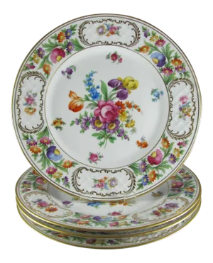 Schumann Empress Dresden Flowers Smooth Rim Dinner Plates - Set of 4