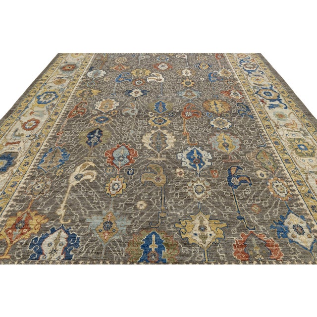 Modern Oushak Style Hand-Knotted Wool Rug in Taupe, Indigo, and Ochre Accents For Sale In New York - Image 6 of 12